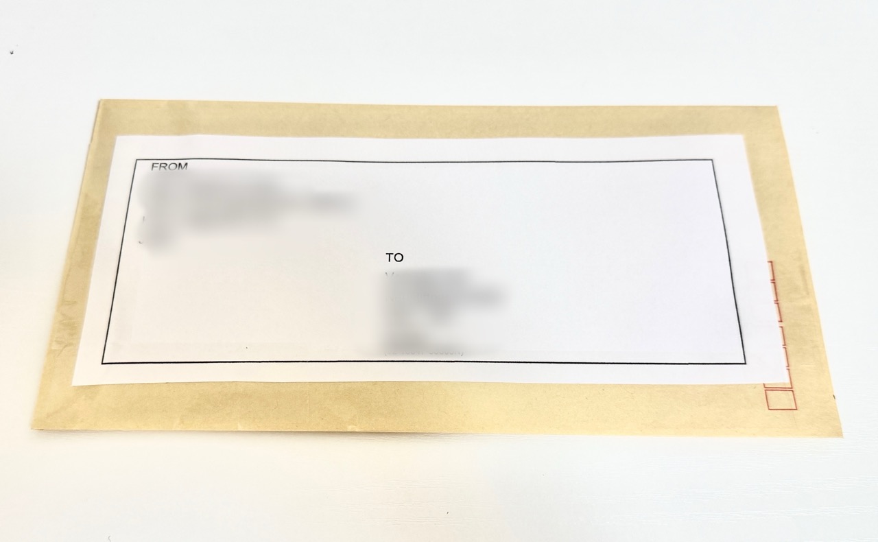 Shipping label is applied and the parcel is
                    ready to go.